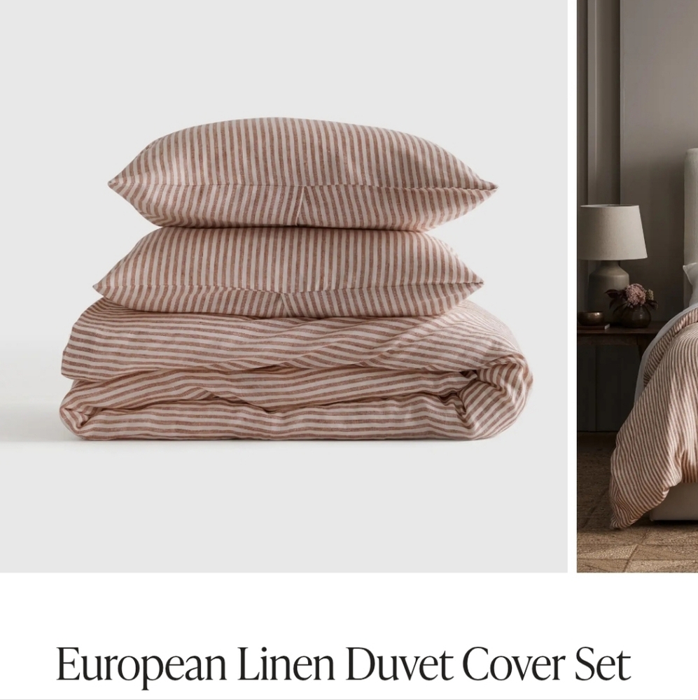 Quince Linen Duvet terracotta stripe